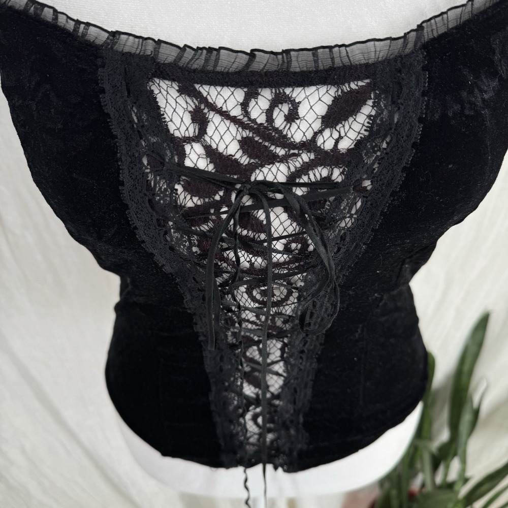 Velvet Whimsigoth Fairy Grunge Corset Top M VTG Y2K Witchy Vamp Indie Lace Up - Picture 2 of 8